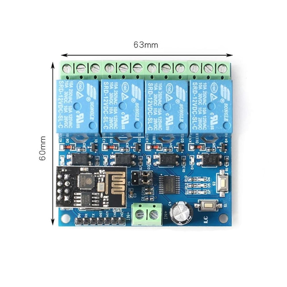 ESP8266 ESP-01S 5V 4Kanal Wifi Röle Modülü-ESP8266 Dahil