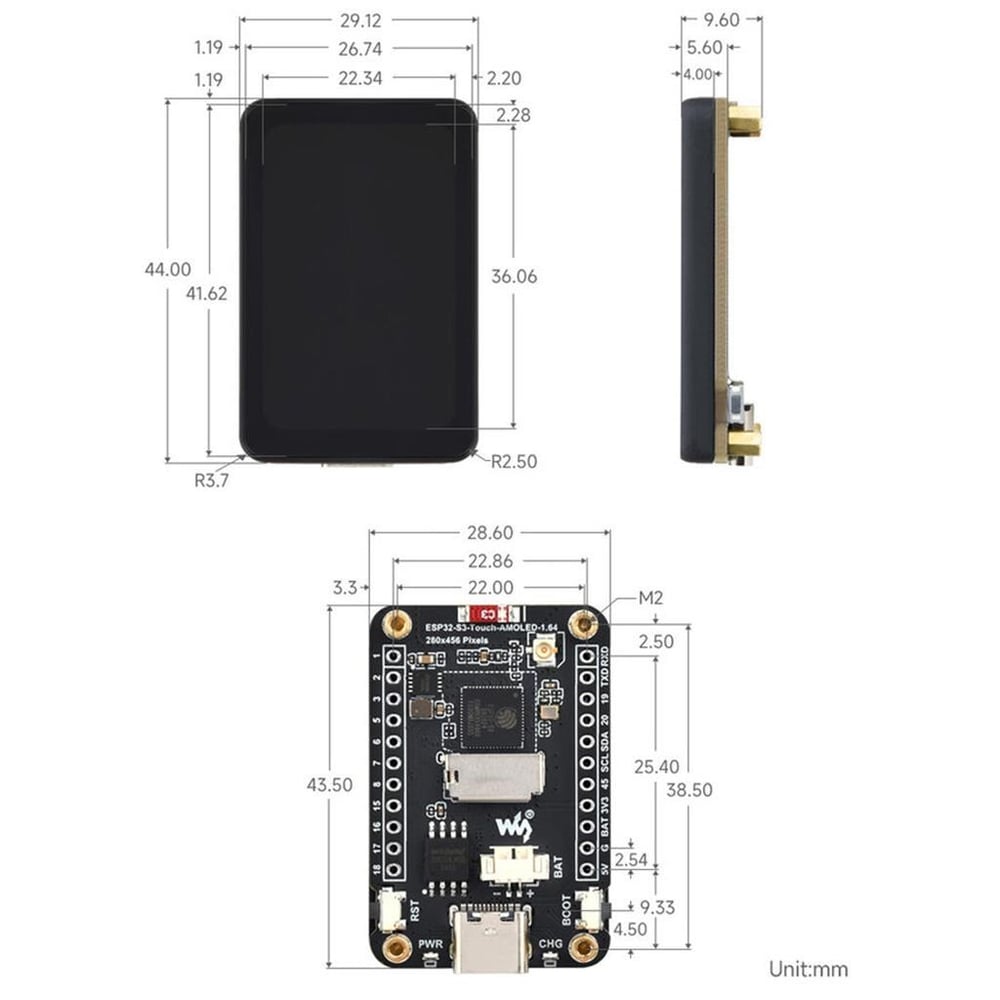 WaveShare ESP32-S3 AMOLED Dokunmatik Ekranlı Wi-Fi-Bluetooth Geliştirme Board