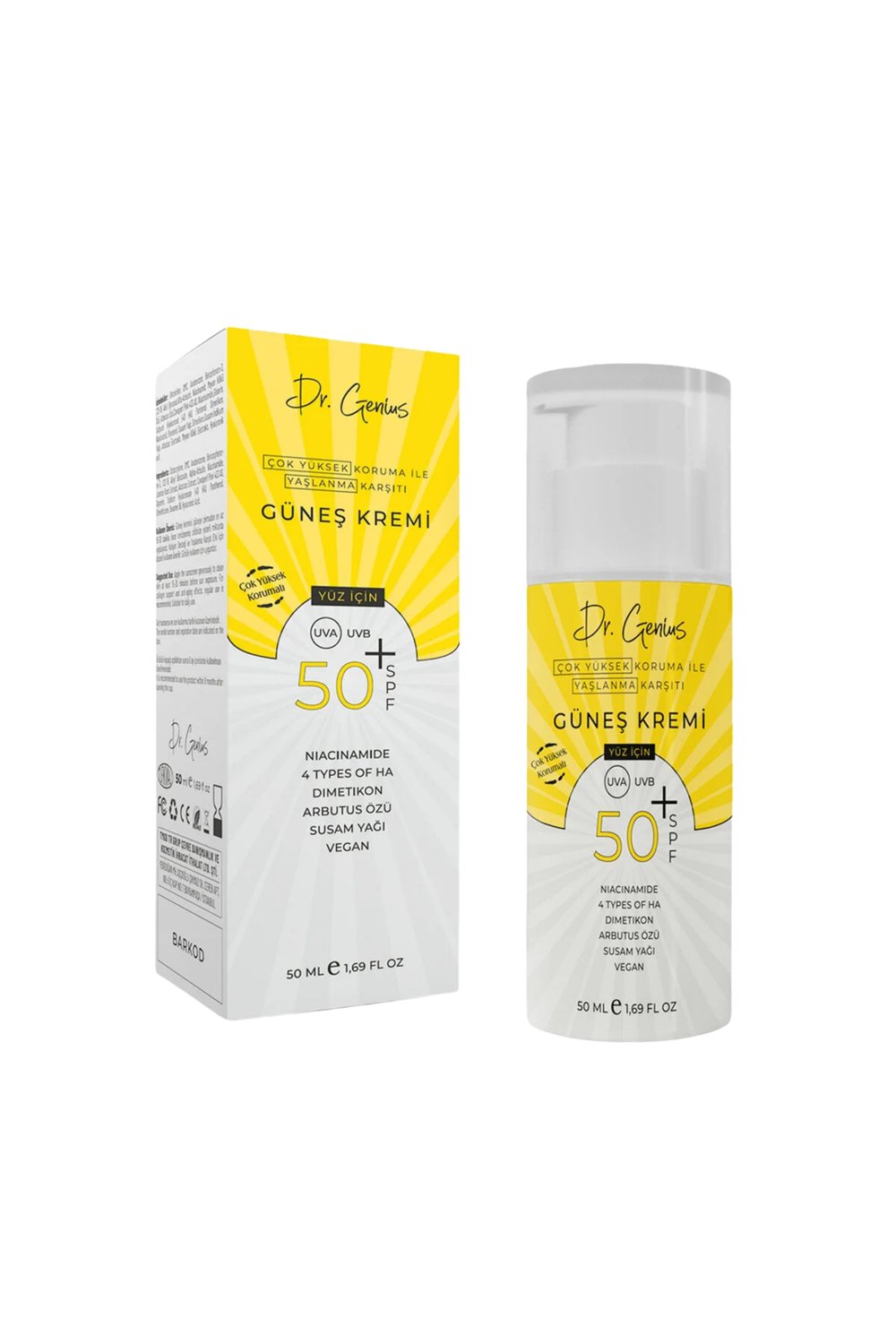 Dr.genius 50+ SPF Çok Yüksek Korumalı Yaşlanma ve Leke Karşıtı Yüz Güneş Kremi - 50 ml