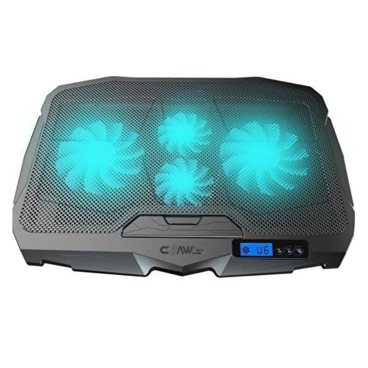  Claw's Tornado 4x Turbo LED Fan - Ayarlabilir Fan Hızı & 6 Farklı Stand Yükseklik Kademesi - 2 USB Portlu - Metal Mesh Zemin -  LCD Ekranlı Notebook Soğutucu - Siyah (9