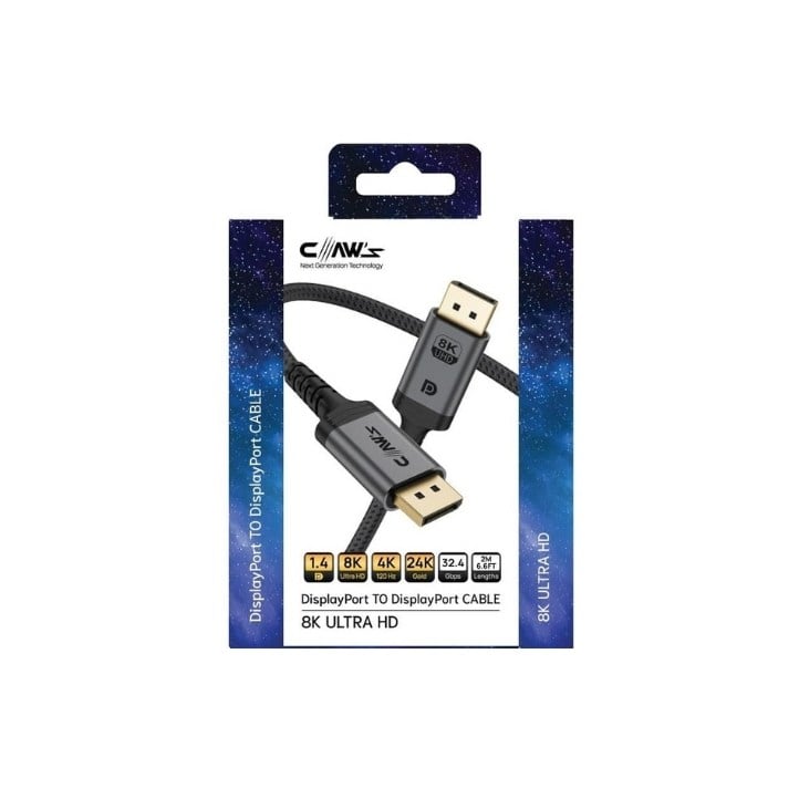 8K UHD DisplayPort v1.4 32.4 Gbps / 24K Gold / Alüminyum Gövdeli 8K 60Hz-4K 120Hz-2K 240HZ-FHD 240Hz Destekli G-Sync &