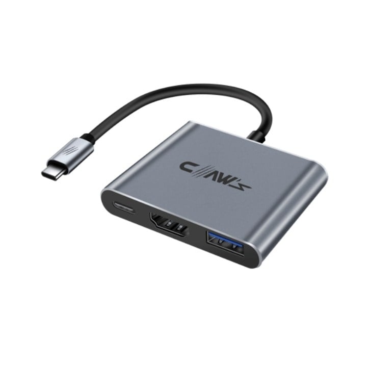 CLAW'S CHUB-003P 3'ü 1 Arada Type-C Dönüştürücü Hub - 100W PD Şarj Destekli USB C, 4K 30Hz HDMI, USB 3.0 5Gbps Veri Aktarım Adaptörü, MacBook Air/Pro, iPad ve Windows Uyumlu - Gri