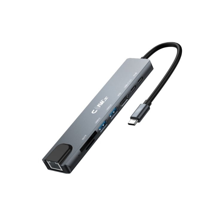 Claw's CHUB008-P 8in1 Windows & Mac 100w Hızlı Şarj Özellikli Çevirici HUB Çoklayıcı (1x 4K HDMI *1x USB-C 100W Şarj *1x USB-C Data *1x USB 3.0 5Gbps *1x USB 2.0 480 Mbps 1x RJ45 Ethernet Port *2x TF/SD)