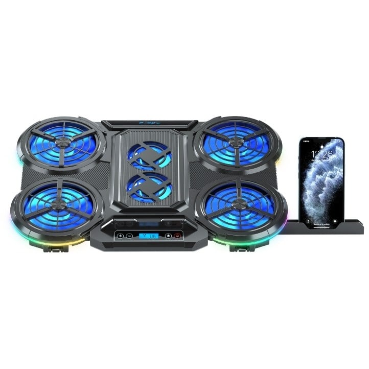 Claw's Frost GT6 6x Big Turbo LED Fan - 10 Modlu RGB - LCD Ekran - Ayarlabilir Fan Hızı & 7 Farklı Stand Yükseklik Kademesi – 2x USB - Özel Tasarım Notebook Soğutucu - Siyah (13