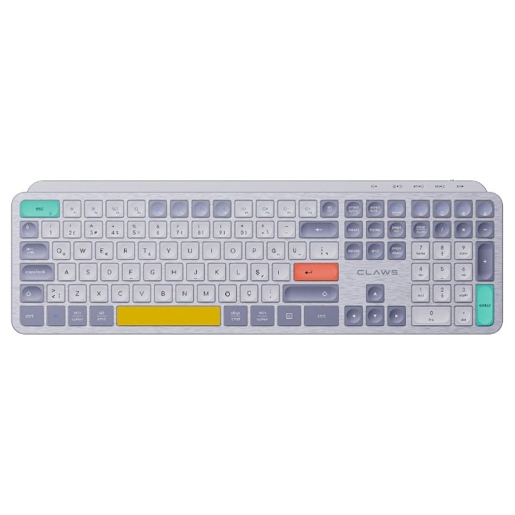 Claw's Palette Luxe Kablosuz Klavye - RGB Aydınlatmalı Makas Anahtarlı (Scissor), Tri-Mode (2.4GHz + 3x Bluetooth), Renkli Tuş Kombinasyonlu Türkçe Q Tam Boy Şarj Edilebilir Ofis Klavyesi