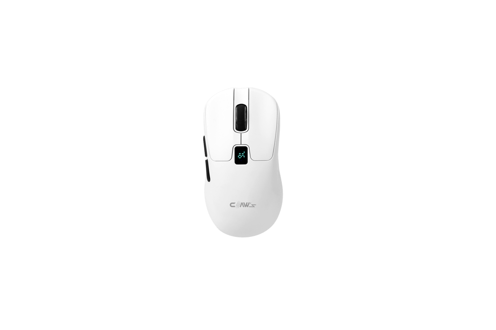 Claw's Rajin Strike Üç Modlu Kablosuz & Kablolu 12800 Dpi LCD Ekran & Makro Yazılımlı Kablosuz Gaming Mouse - Beyaz (2.4 GHz Kablosuz + BT5.1 + Type-C ile Kullanım Desteği)