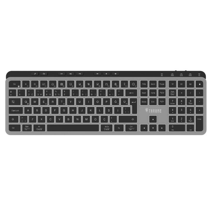 THRONE Elite K1 Pro Tuş Aydınlatmalı & Sessiz 118 Windows & MacOs Ofis Klavyesi (2.4ghz + Çift BT)