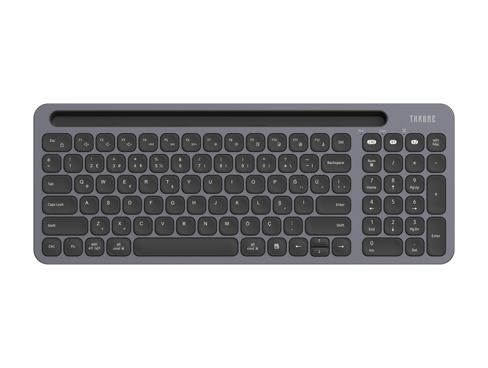 Throne Elite Nuvia Makas Anahtarlı (Scissor) Kablosuz Klavye - Tri-Device Çoklu Cihaz Destekli, Dual-Mode (2.4GHz + Çift Bluetooth), Windows ve Mac Uyumlu Sessiz Alçak Profilli Ofis Klavyesi   