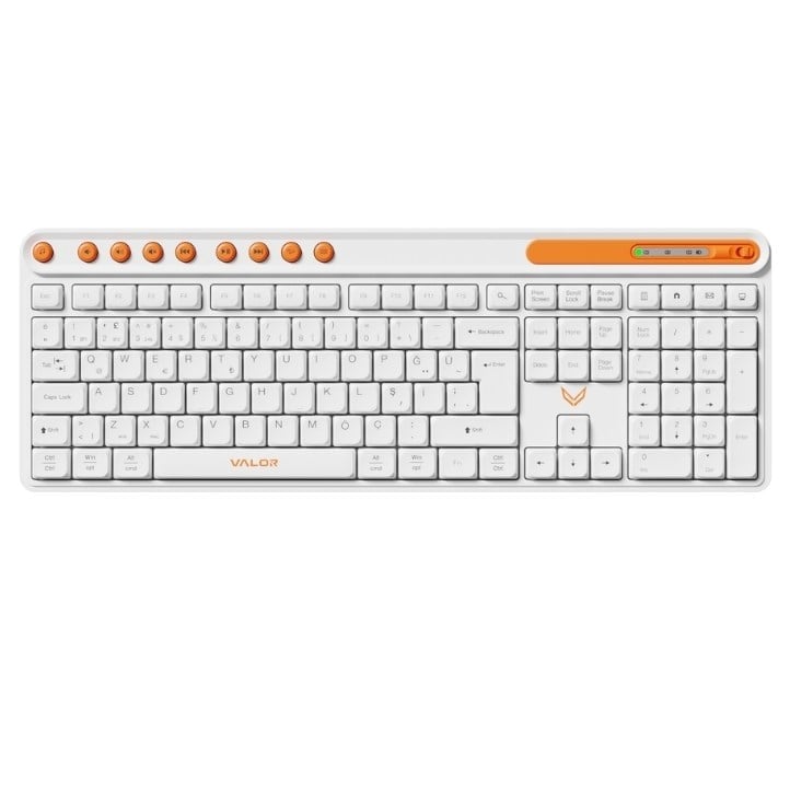 Valor Syncro Softex Tri-Mode Kablosuz Ofis Klavyesi - 3 Bölgeli Tam Boy Standart Düzen, 2.4GHz + Çift Bluetooth Kanallı, 8 Milyon Tıklama Ömürlü Sıvı Silikon Tuş Yapısı, Çoklu Cihaz Destekli Windows ve Mac Uyumlu Klavye