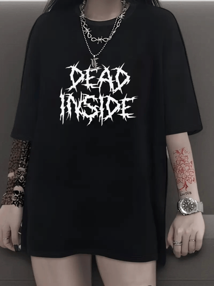 Baskılı Oversize Bisiklet Yaka T-shirt - Siyah