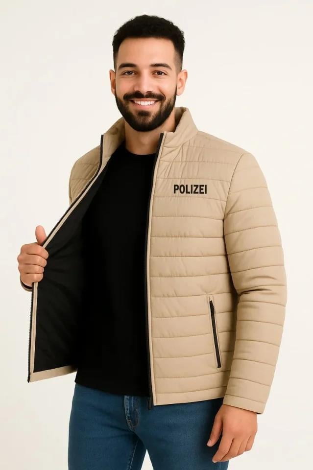 Erkek Mikro Su İtici Kapitone Baskılı Astarlı Fermuarlı Bomber Mont - Bej