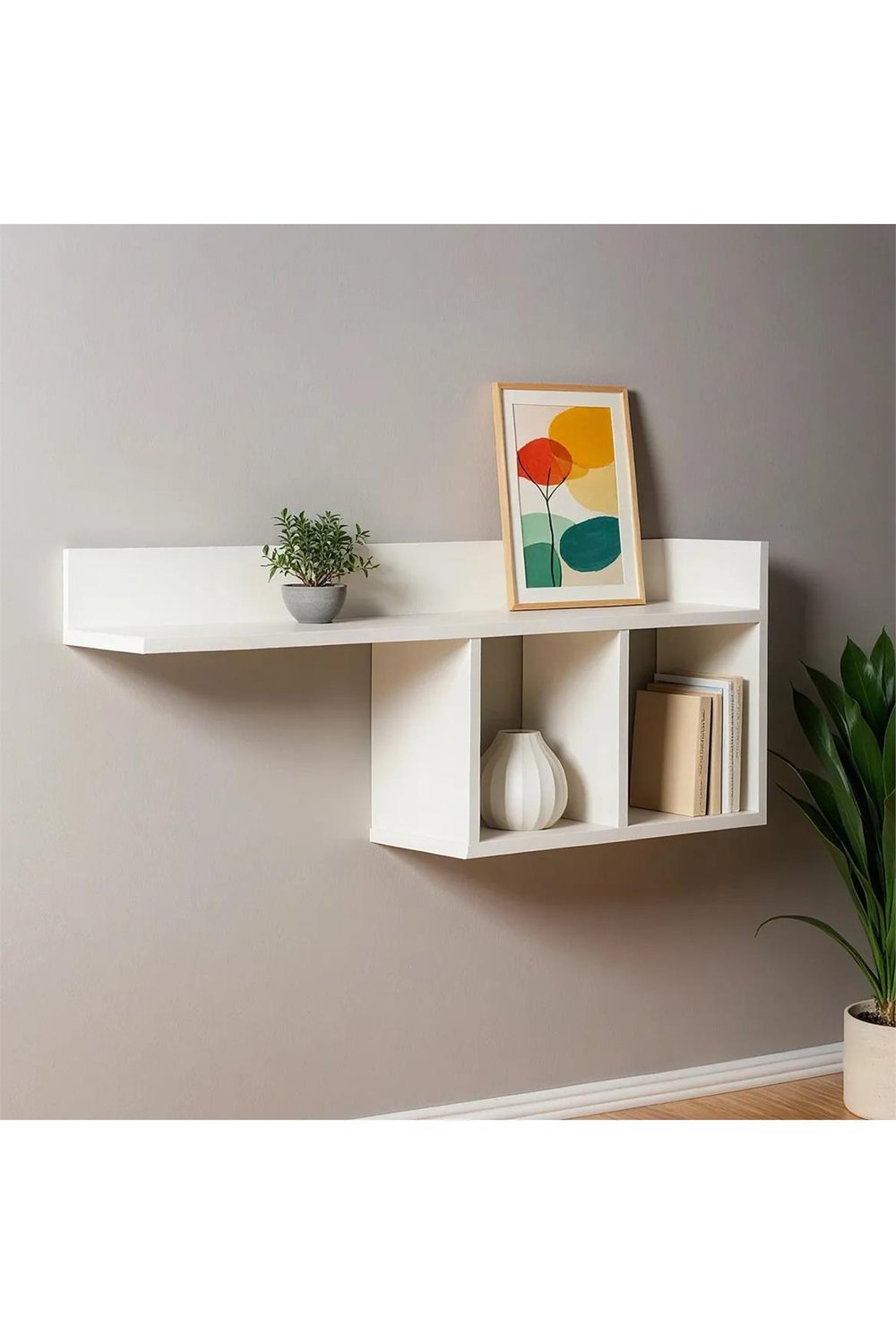 Erguliya Dekoratif Beyaz Minimalist Duvar Rafı