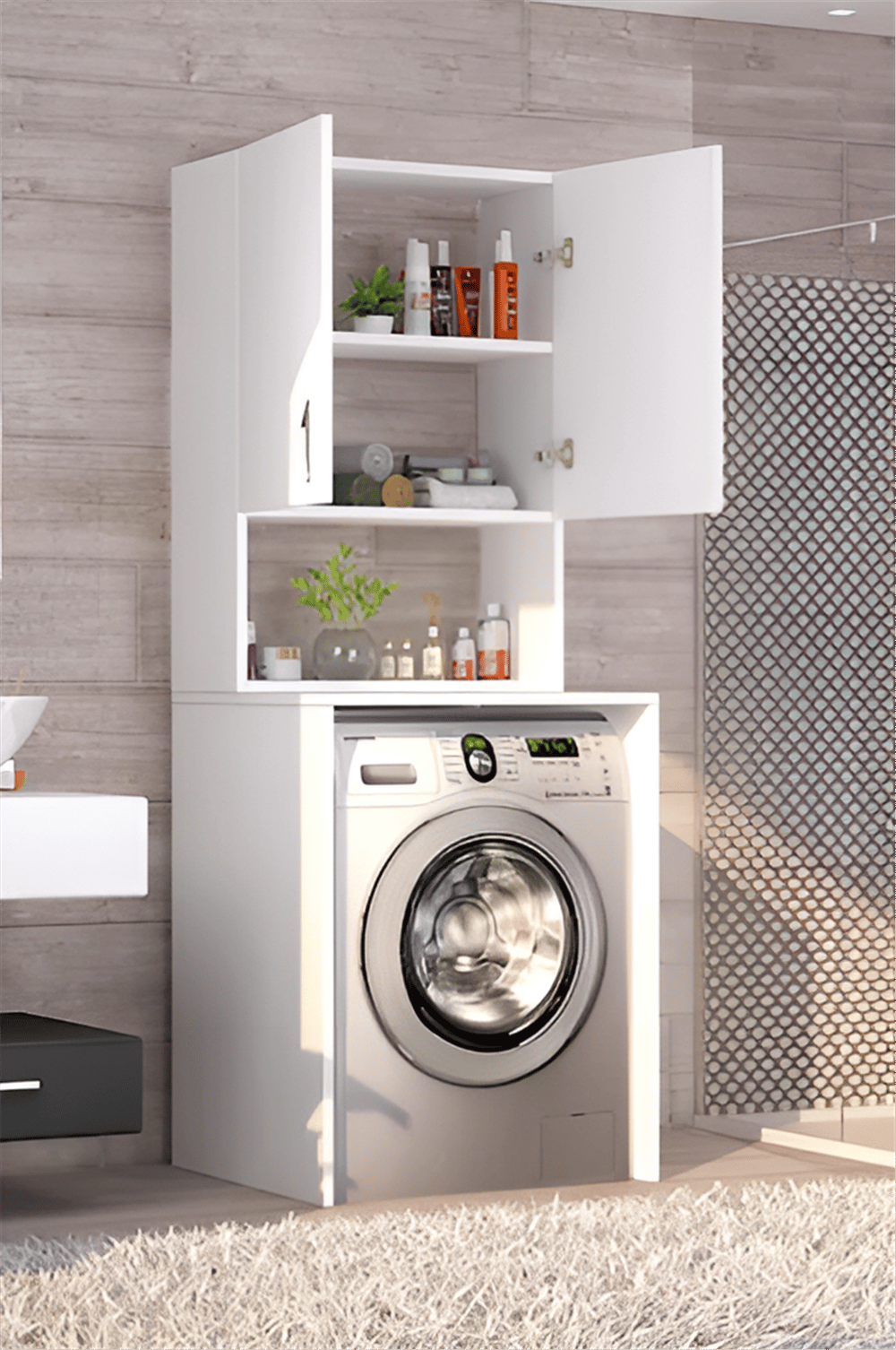 Erguliya Üst Dolaplı Çok Amaçlı Çamaşır Makinesi Dolabı