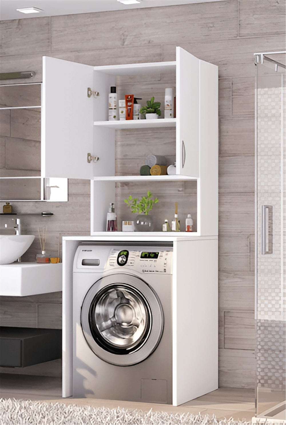 Erguliya Üst Dolaplı Çok Amaçlı Çamaşır Makinesi Dolabı