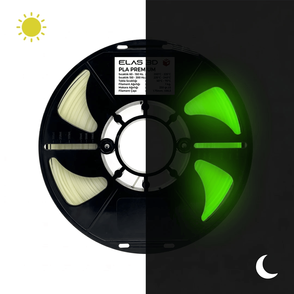 Elas PLA Premium Yeşil Glow Filament 1.75 mm 1kg
