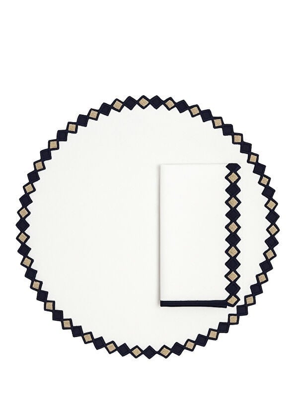  Mariaida Home Fado Beyaz Mavi Gold Keten Amerikan Servis ve Peçete Seti