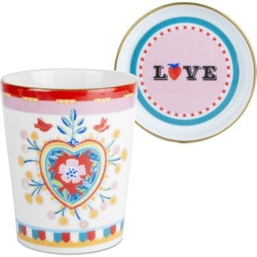 Baci Milano Mamma Mia Kalp Desenli Tabaklı Fincan 9 cm x 12 cm