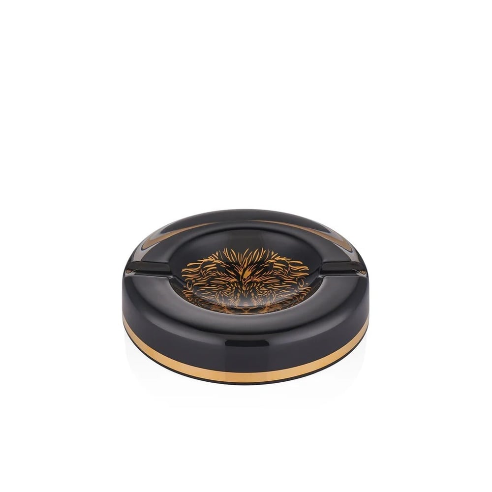 DECORIUM Leo 24 Ayar Altın Yaldızlı 18 cm Puro Dekoratif Siyah - Altın Cam Küllük