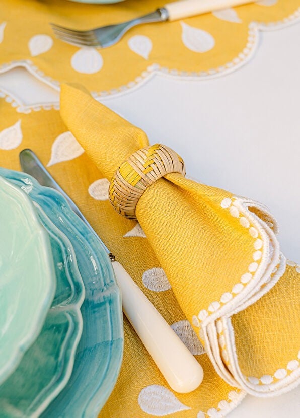 Mariaida Home Gotas Sarı Beyaz Keten Pamuk Peçete