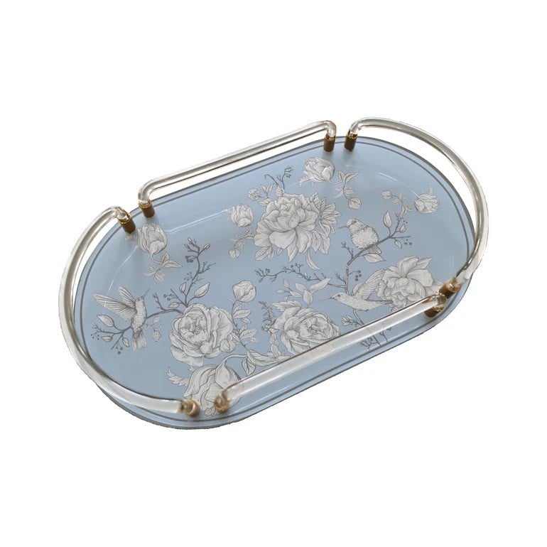 Sivella  Rose Glow Blue Oval Pleksi Tepsi