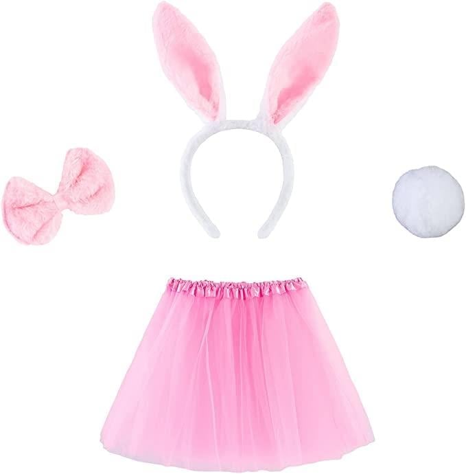Pembe Tavşan Tacı Etek Papyon Kuyruk Kostüm Seti Çocuk Boy