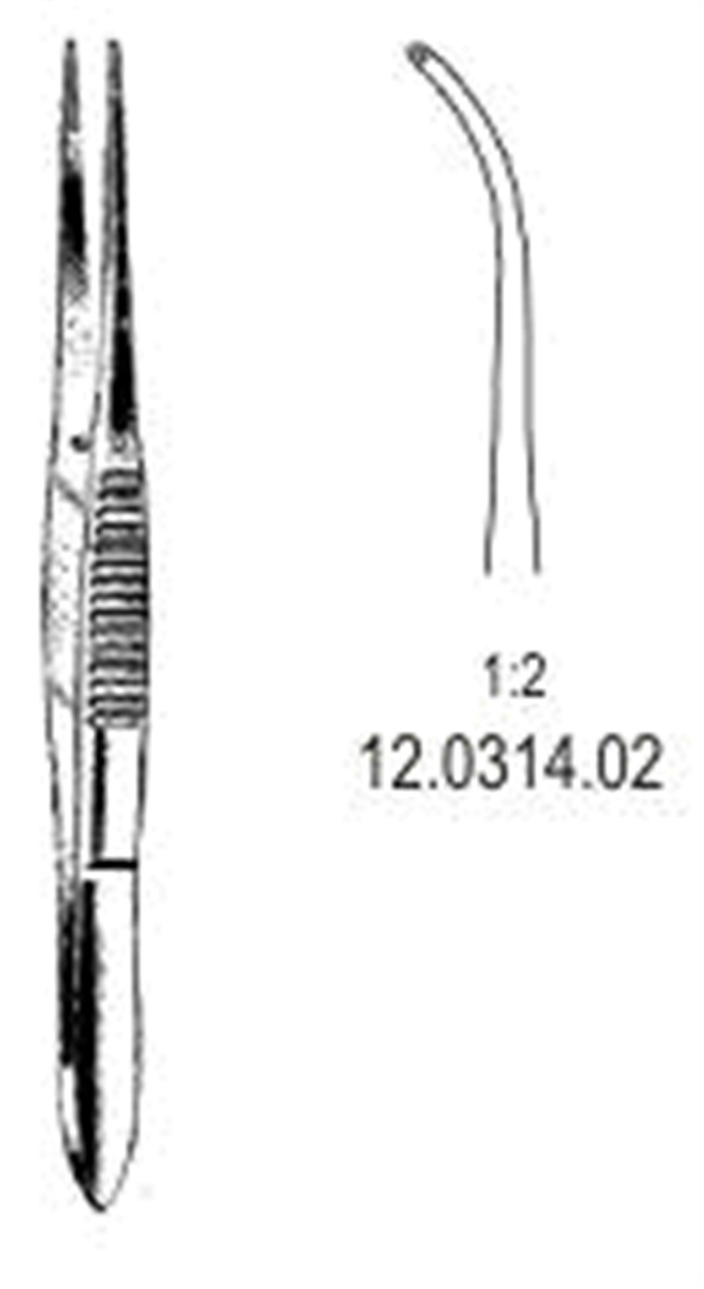 12.0314.02 İnce  Doku Forsepsi 1x2T Eğri 10.5cm