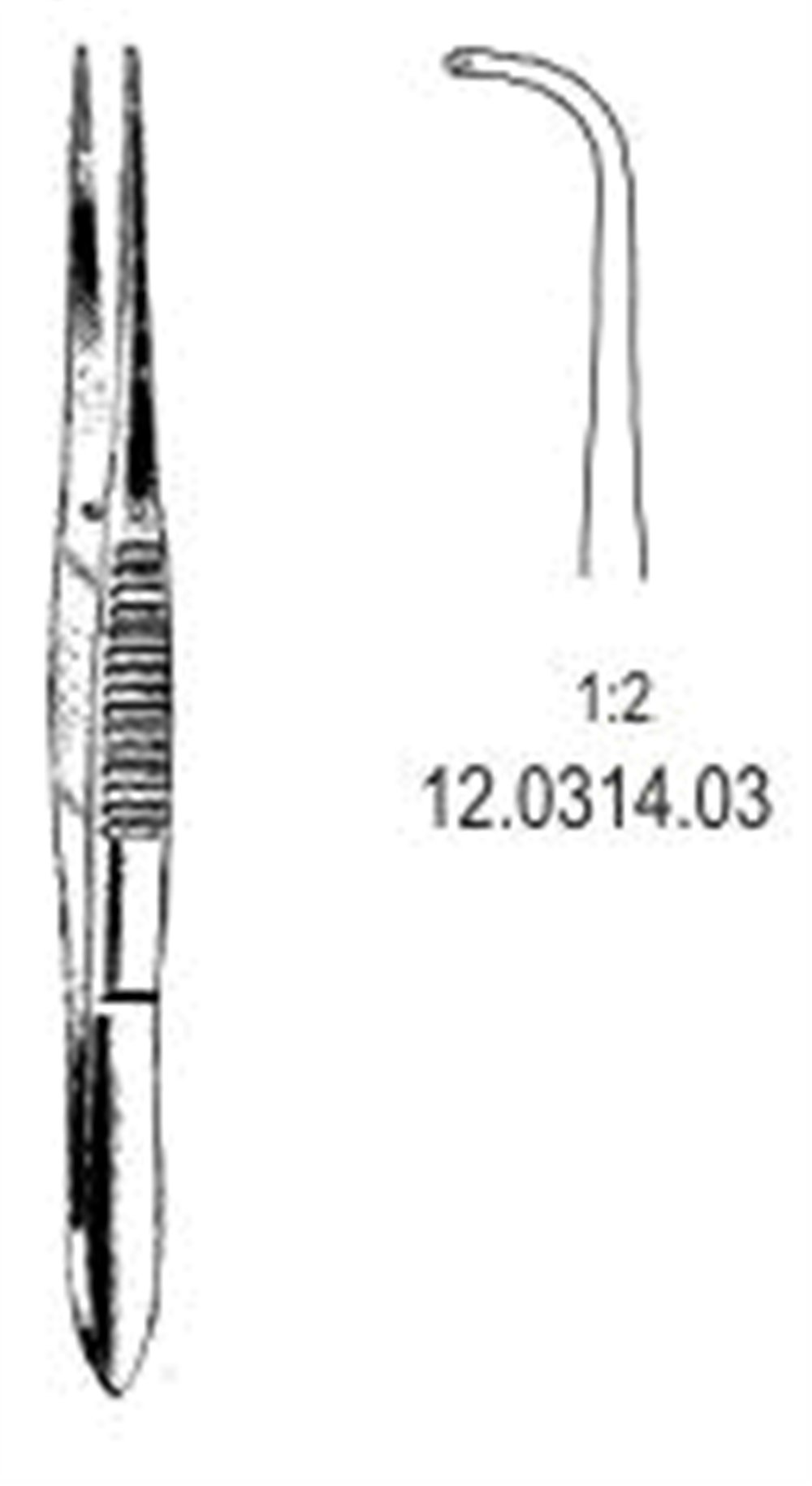 12.0314.03 İnce Doku Forsepsi 1x2T Eğri 10.5cm