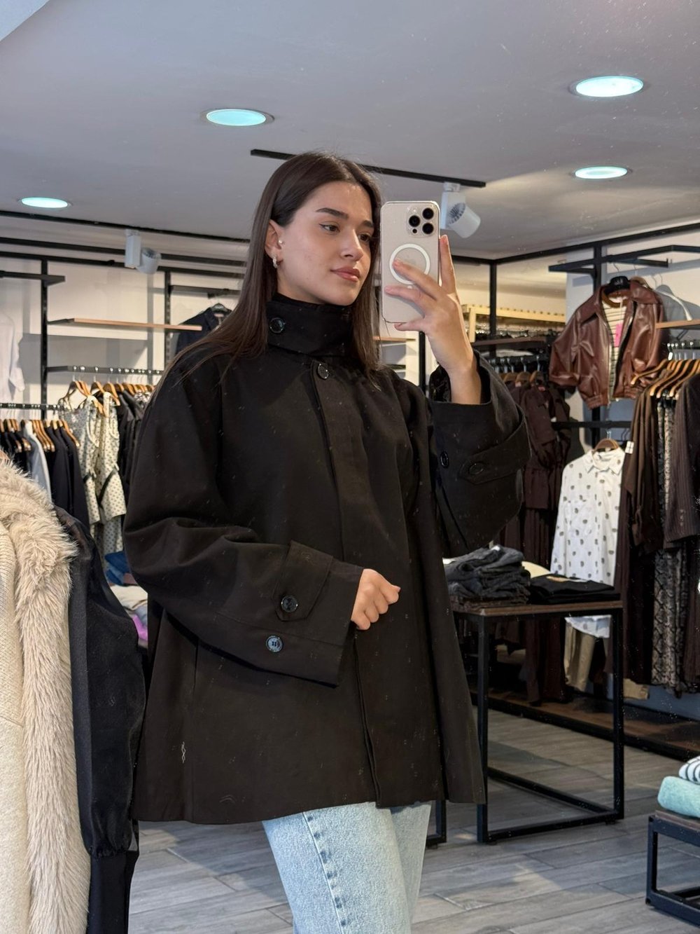 Siyah Midi Boy Trench