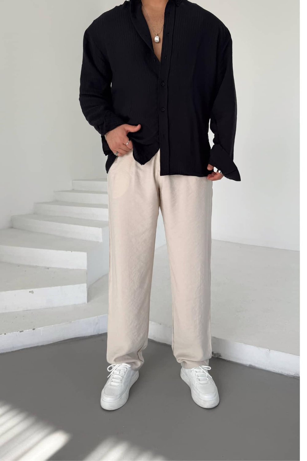 Bej Tensel Kumaş Baggy Pantolon