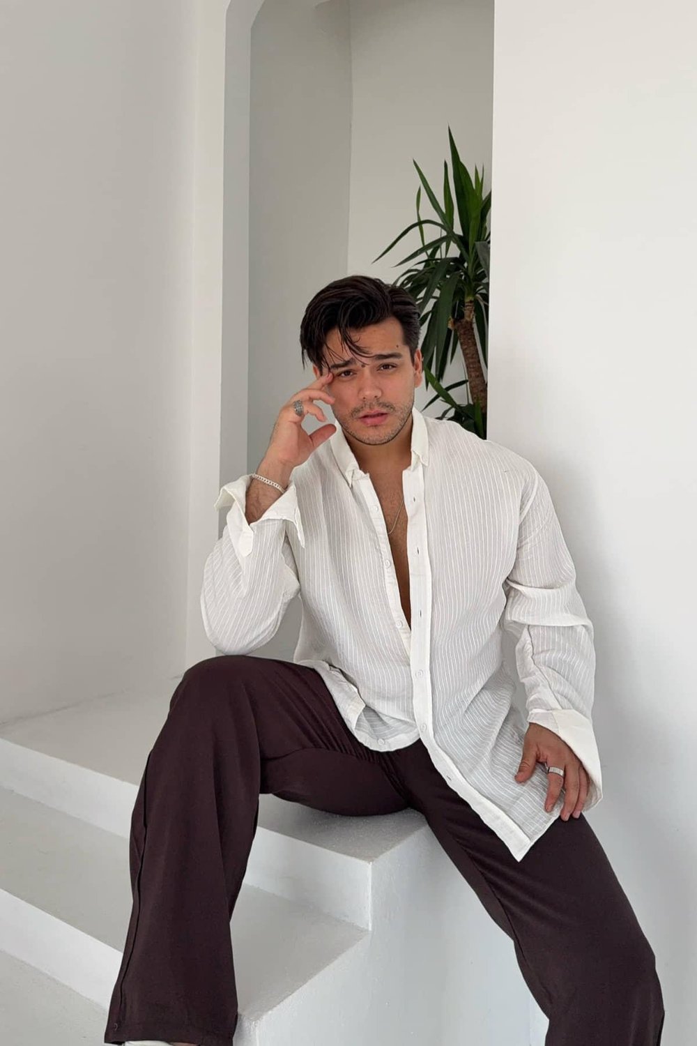 Beyaz Çizgili Oversize Gömlek
