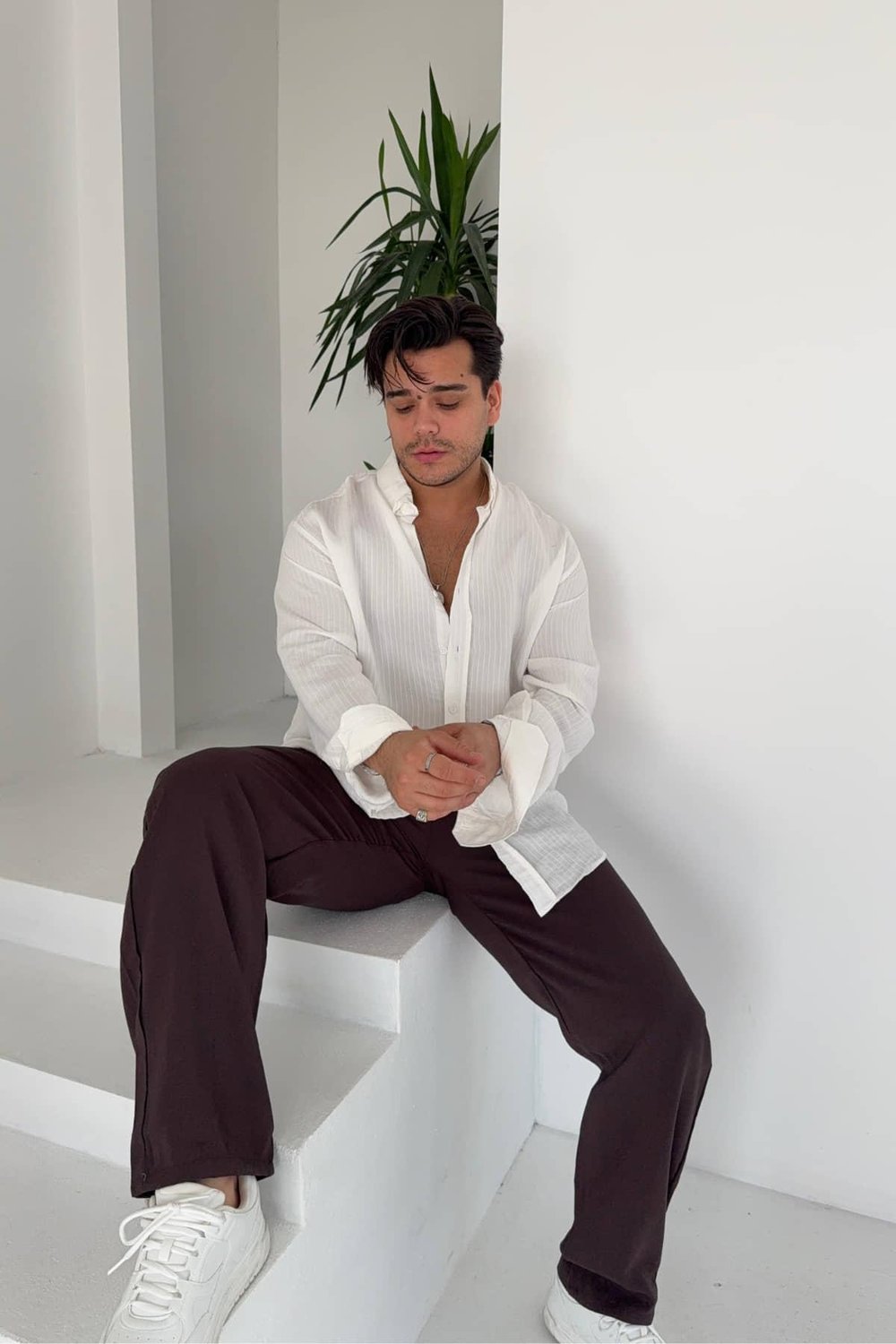 Beyaz Çizgili Oversize Gömlek