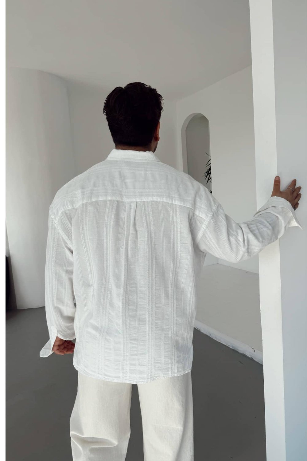 Beyaz Linen Nakışlı Keten Gömlek
