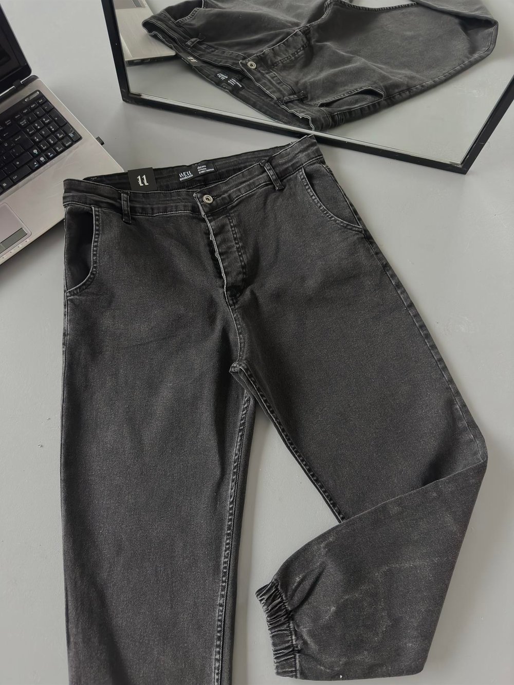 Füme Paça Lastik Kot Pantolon