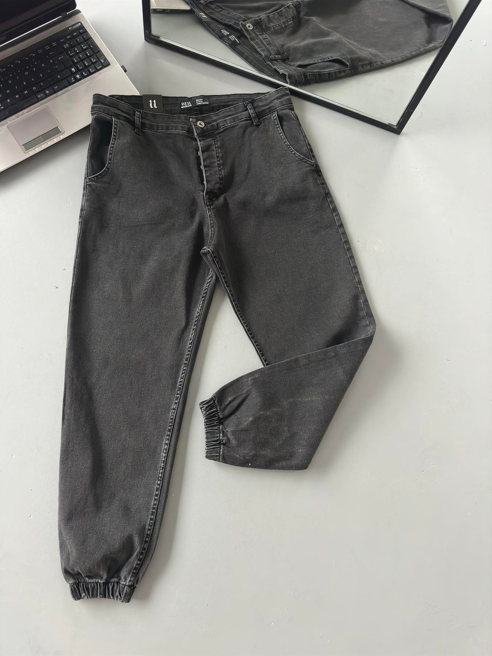 Füme Paça Lastik Kot Pantolon