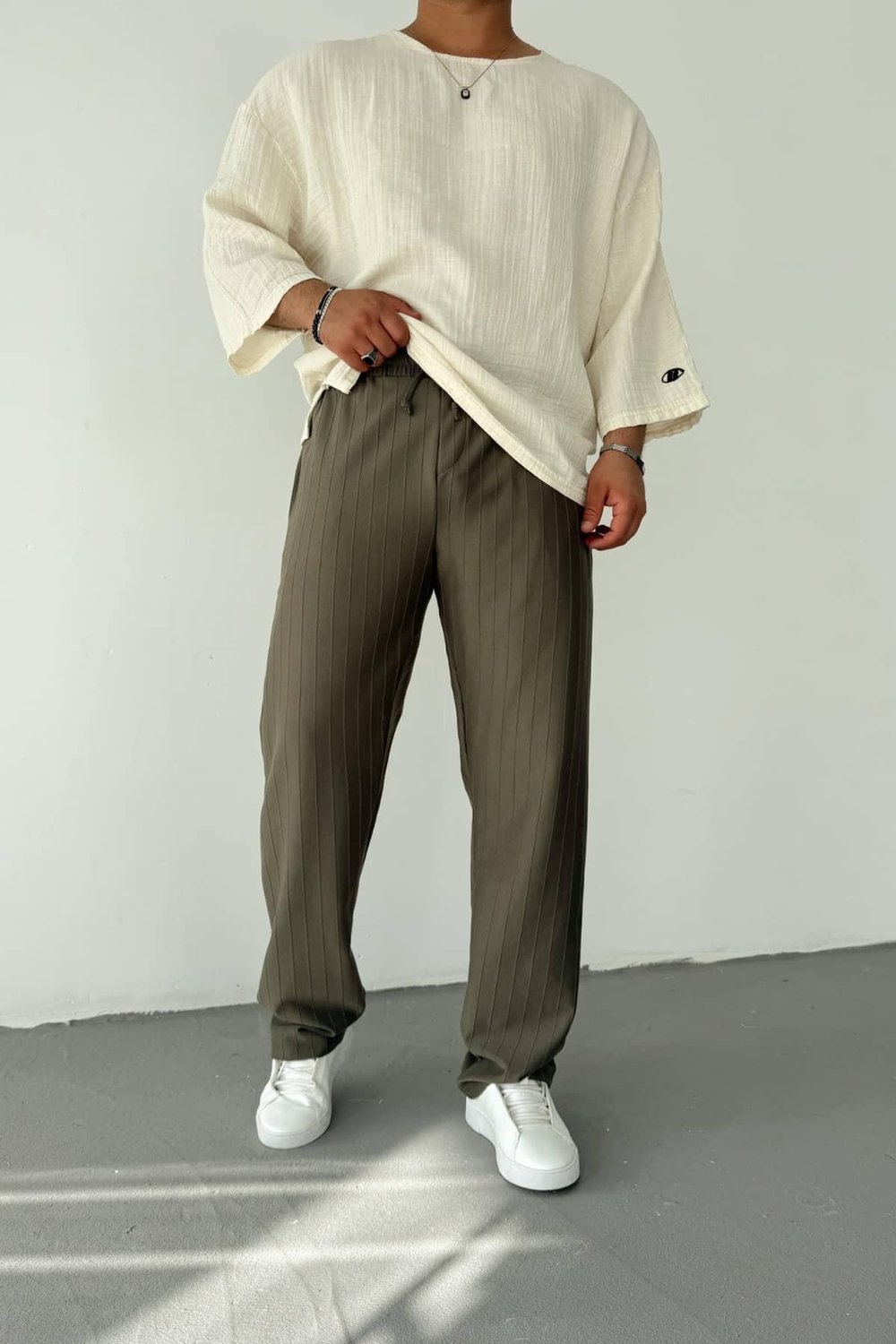 Haki Yeşil Şeritli Baggy Pantolon