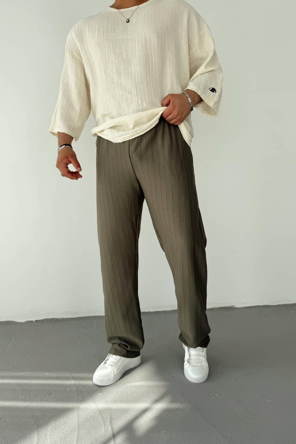 Haki Yeşil Şeritli Baggy Pantolon