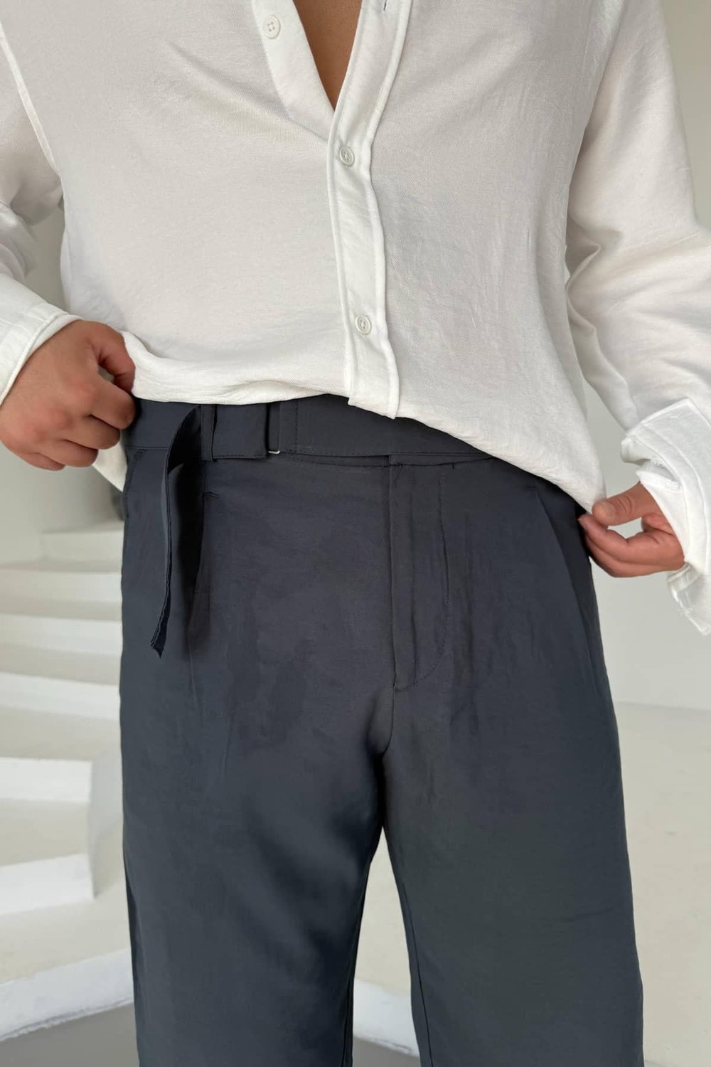 İndigo Modal Kemerli Baggy Pantolon