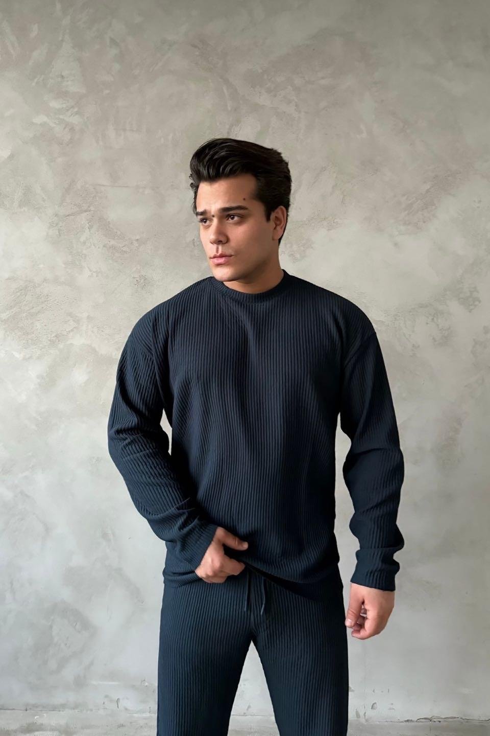 İndigo Ottoman Kumaş Bisiklet Yaka Triko