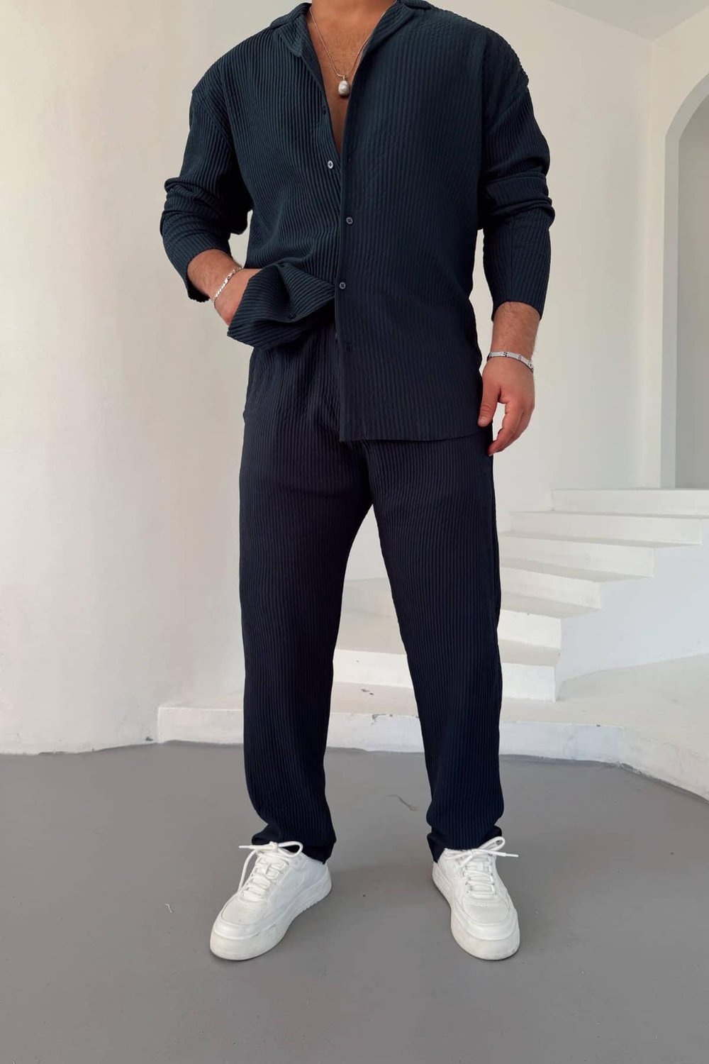 İndigo Ottoman Kumaş Fitilli Pantolon