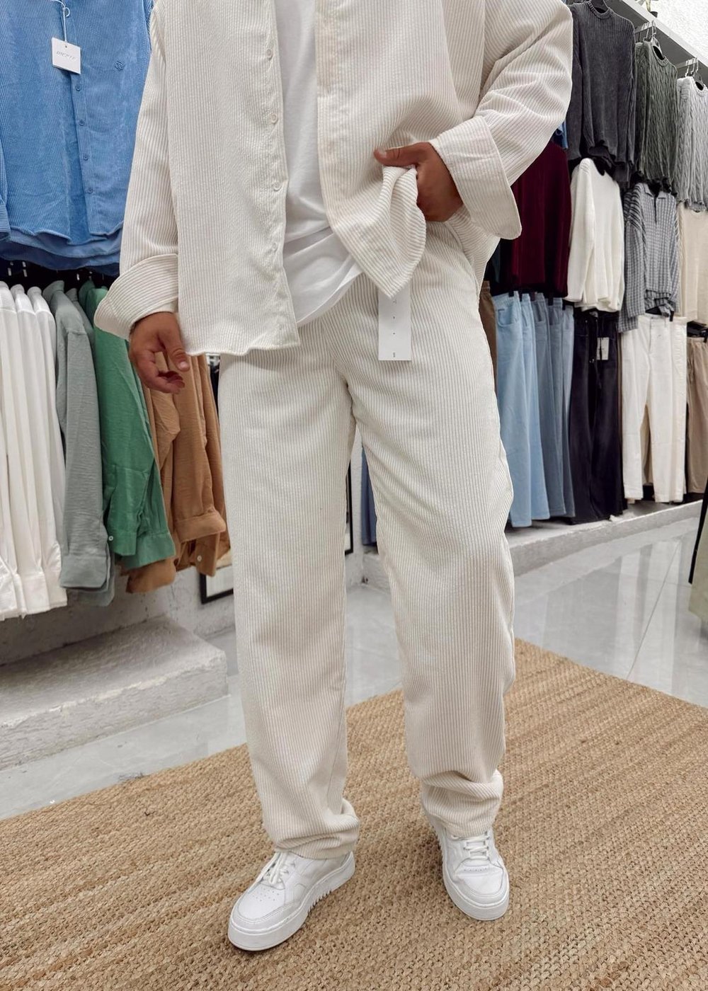 Kadife Baggy  Pantolon Beyaz
