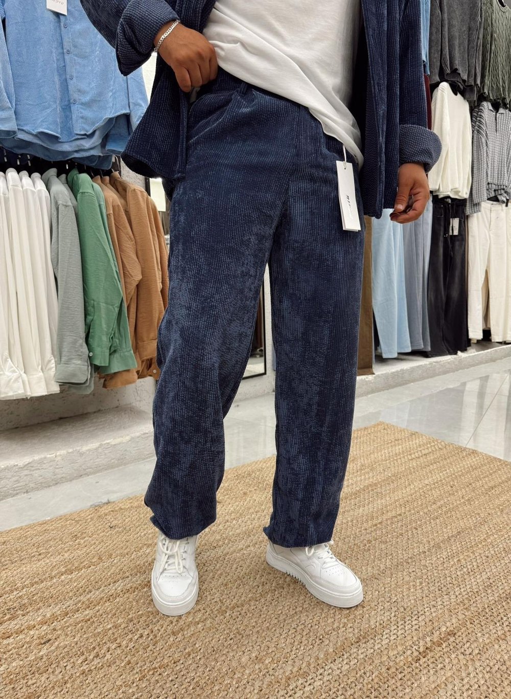 Kadife Baggy  Pantolon Lacivert