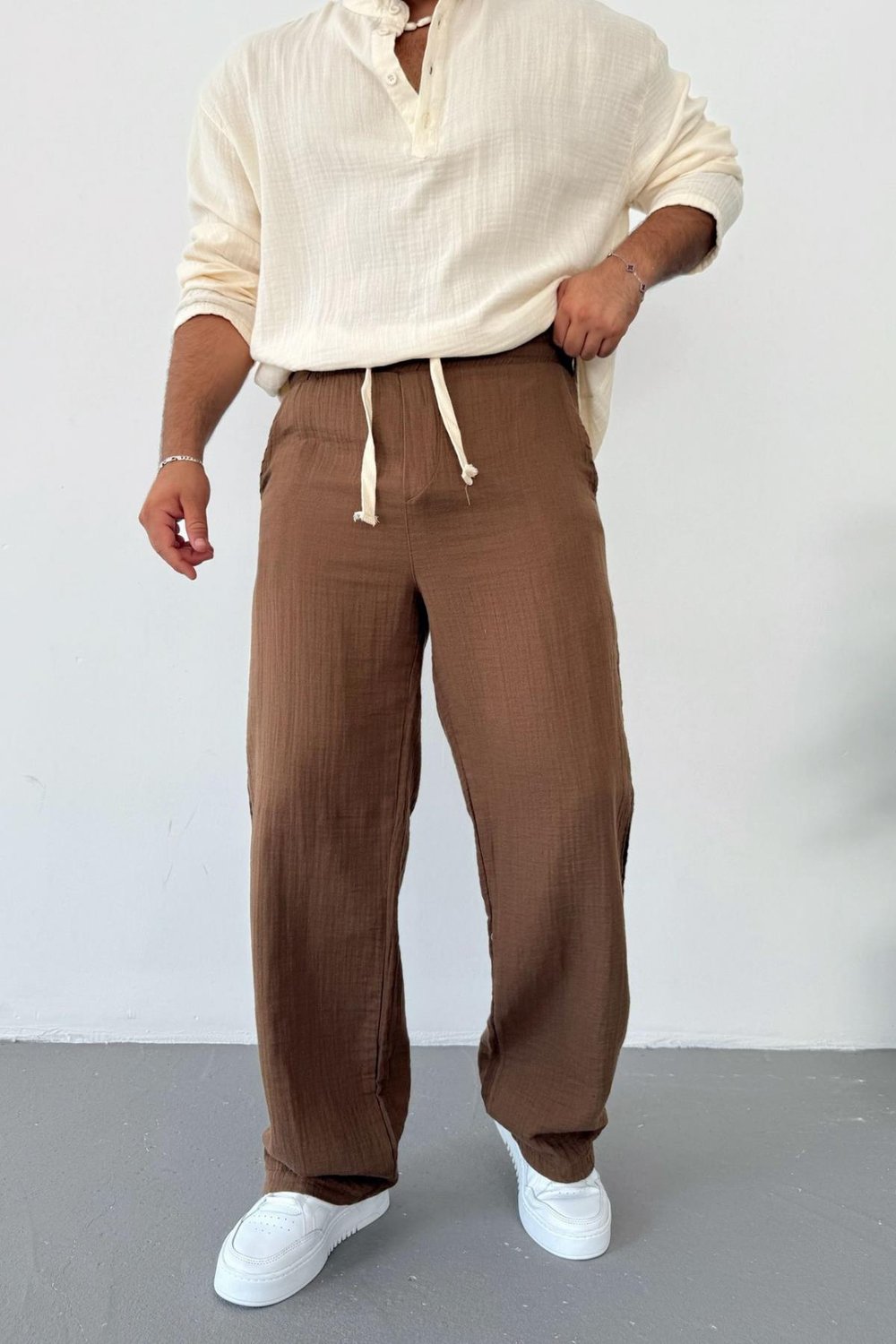 Kahve Müslin Kumaş Baggy Pantolon