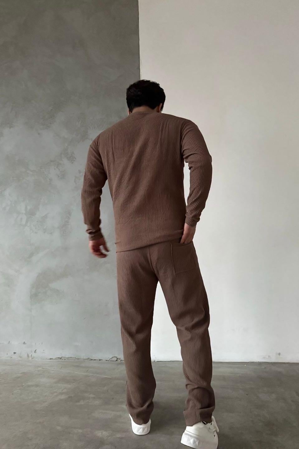 Kahve Ottoman Kumaş Fitilli Pantolon