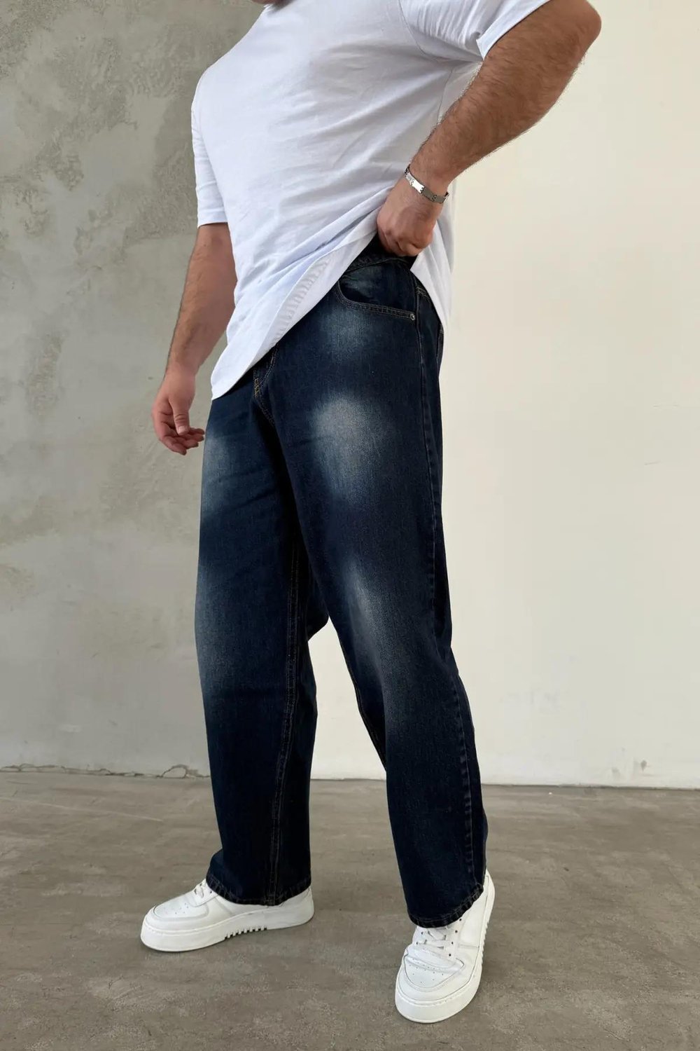 Kahve Tit Yıkama Baggy Kot Pantolon Lacivert