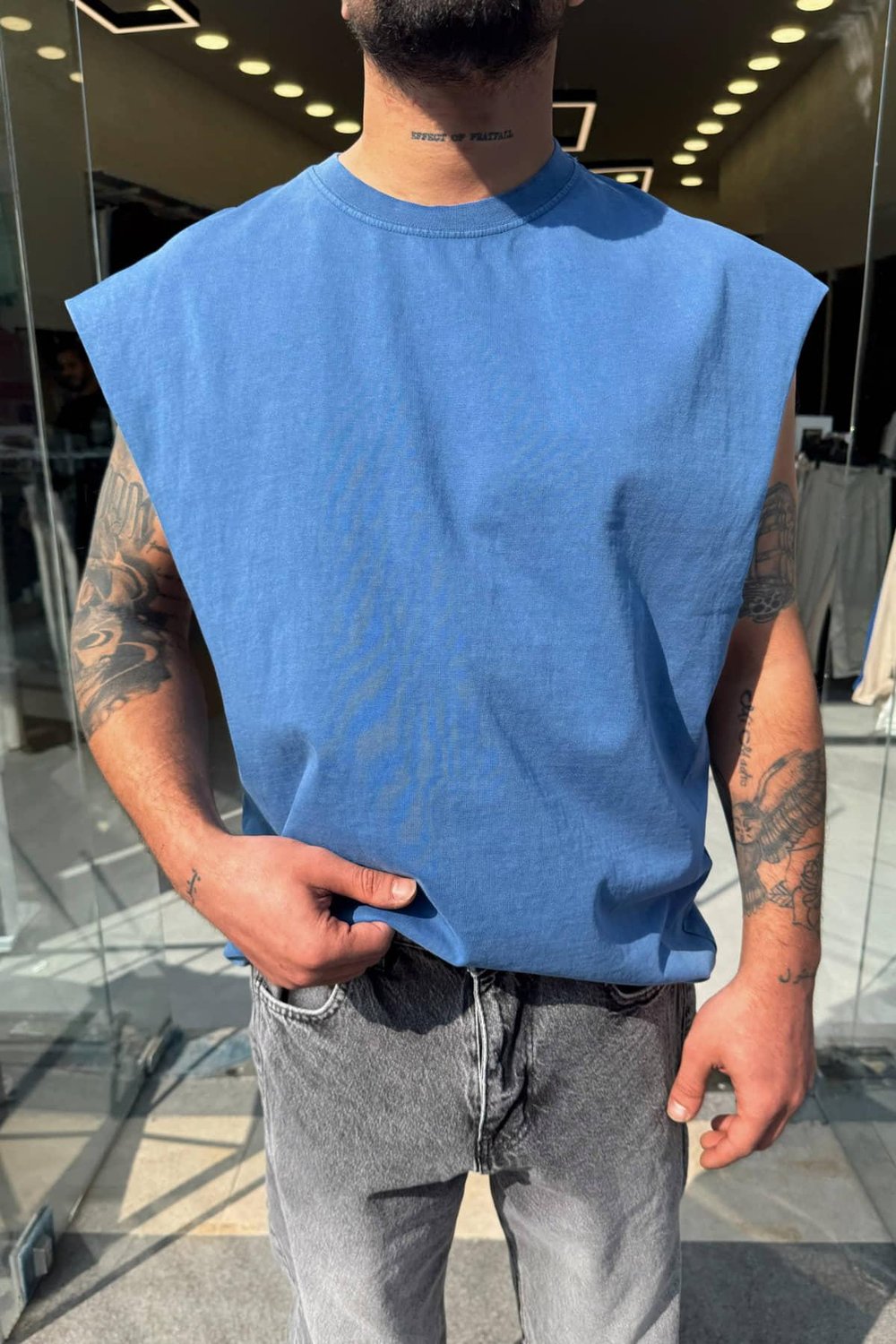 Mavi Sıfır Kol T-Shirt