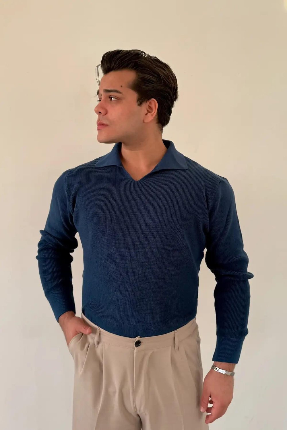 Örme Triko Polo Yaka İndigo