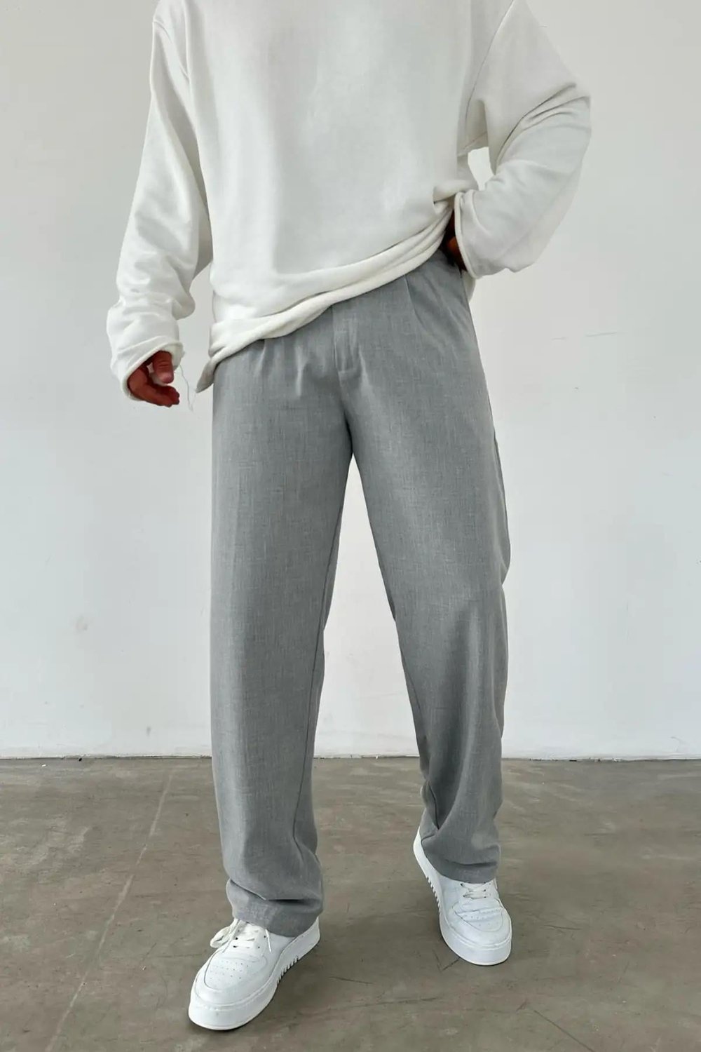 Pileli Baggy Gri Pantolon