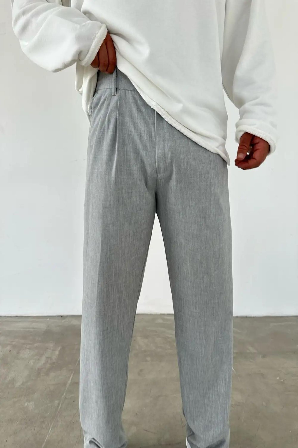 Pileli Baggy Gri Pantolon