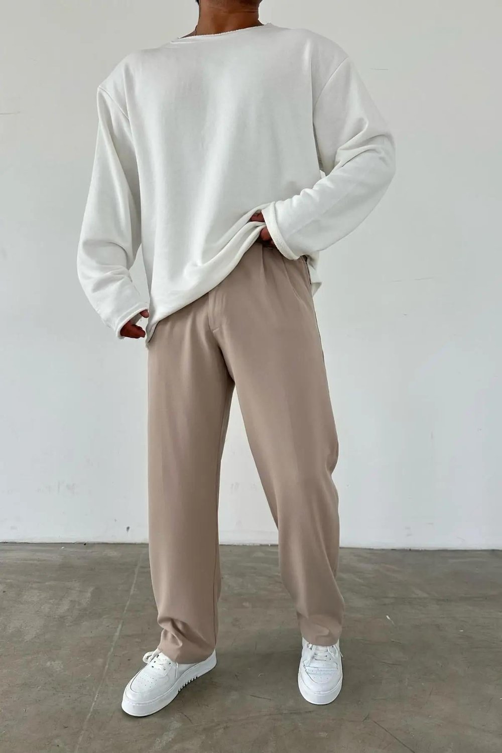 Pileli Baggy Krem Pantolon