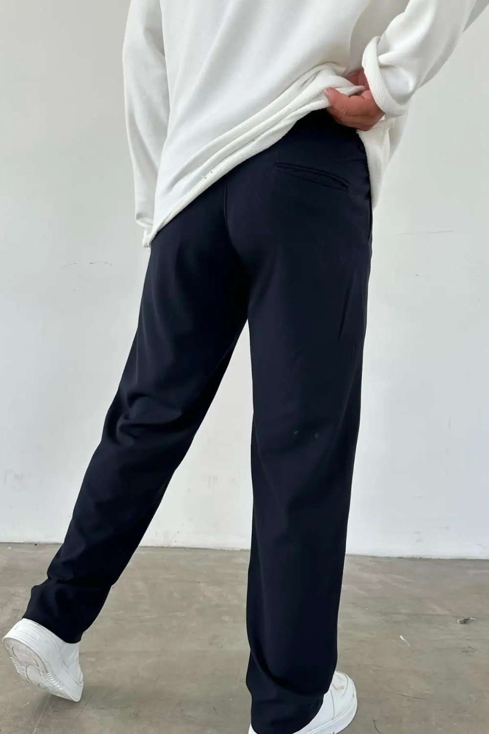 Pileli Baggy Lacivert Pantolon